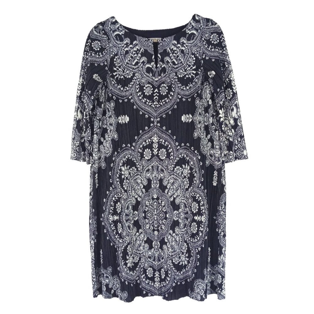 Studio One Dress Womens Small Shift Pleated Kaleidoscope Print 3/4 Sleeve